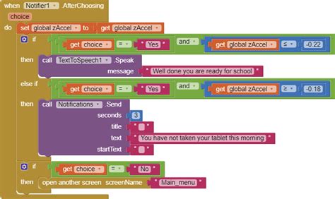 Connecting accelerometer to a variable- create notification - MIT App ...