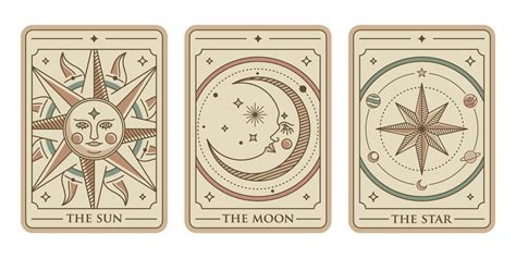 tarot deck card set Illustration. the sun, the moon and the star golden tarot card vector ...