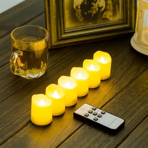 Set of 6 White Flickering LED Flameless Candles with Remote Control and Timer Function ...