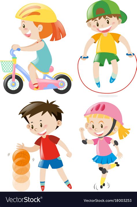 Kids doing different types of exercises Royalty Free Vector