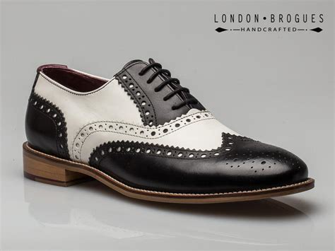 London Brogues Gatsby Leather Wingtip Formal Shoes Black/White