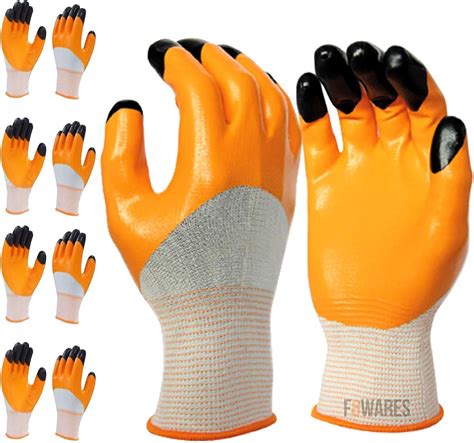 F8WARES Multipurpose Heavy-Duty Reusable Washable Nitrile Coated Work Safety Hand Gloves for ...