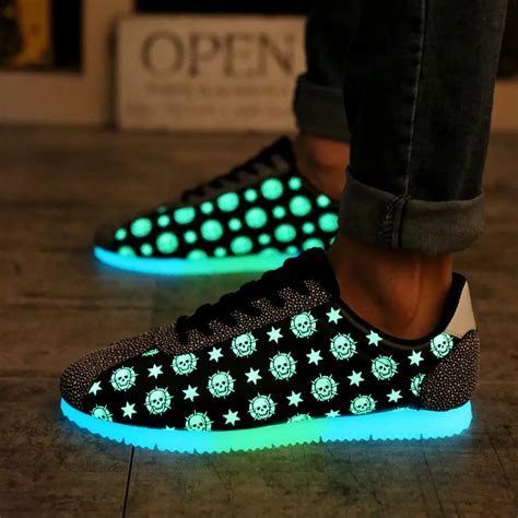 Skull Fluorescent Shoes Light Up Sneakers For Adult Men Fashion PU ...