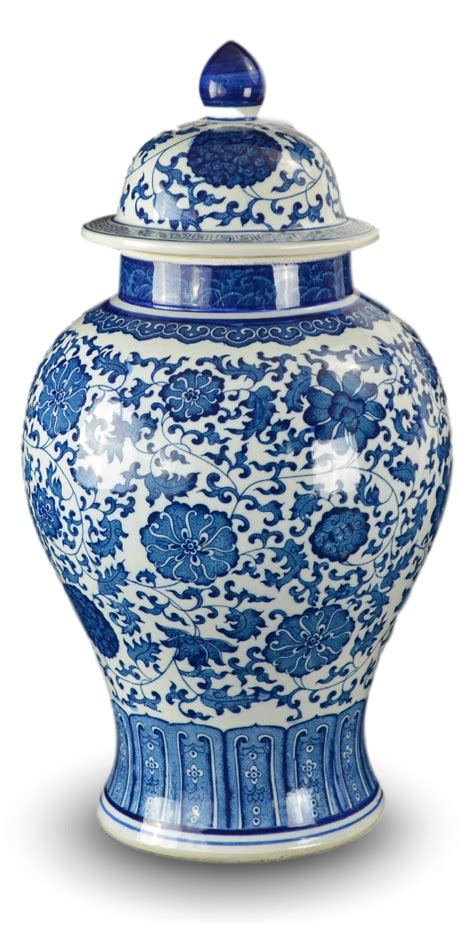 Buy 20" Classic Blue and White Porcelain Ceramic Floral Temple Ginger ...