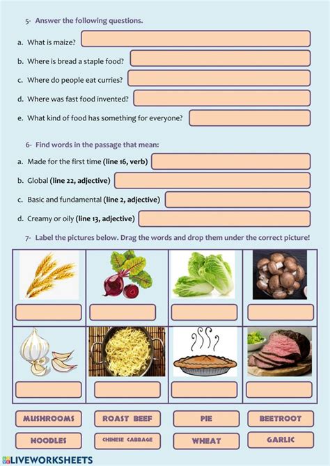 Food Around the World worksheet | Around the world food, English as a second language, Food