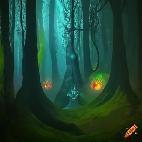 Image of glowing forest spirits on Craiyon