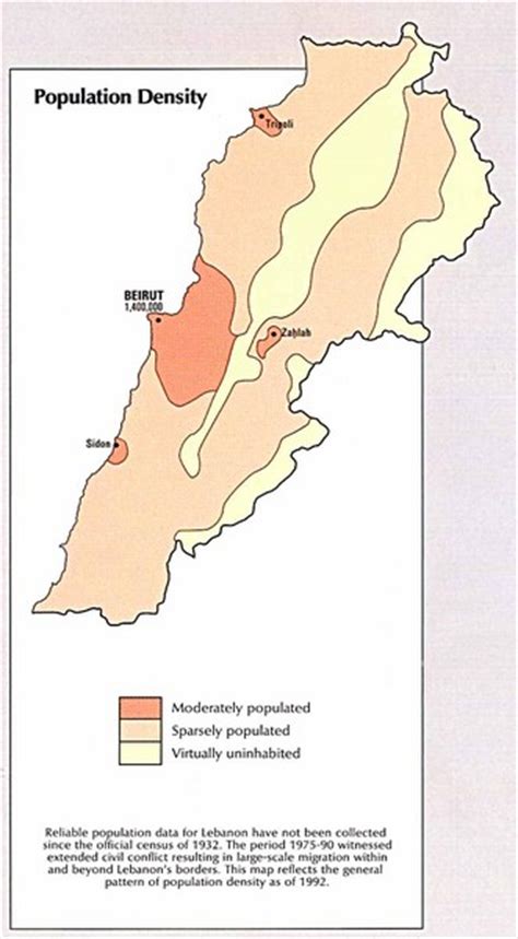 Lebanon Population Density Map - Lebanon • mappery