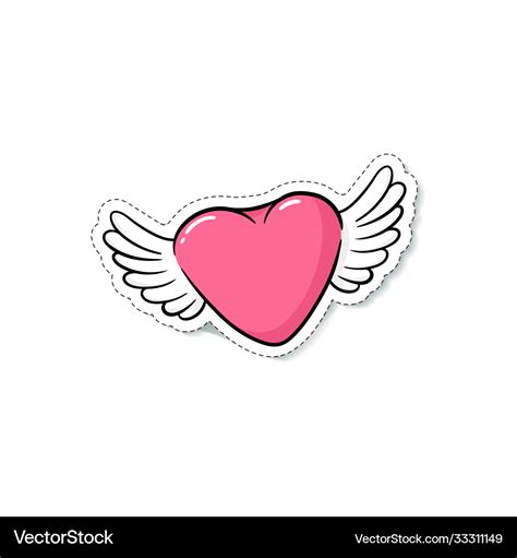 Cute pink heart with angel wings - cartoon sticker