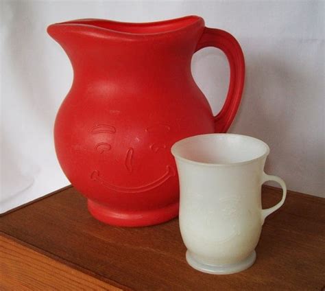 Kool Aid Pitcher and Mug Smiling Face Plastic Red Retro