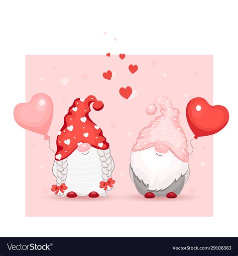 Cute cartoon valentine gnomes with hearts Vector Image