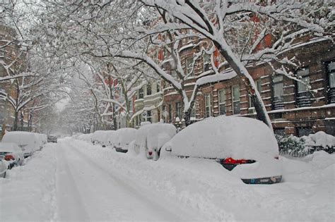 Snow Covered Street after Snowstorm, New York City Stock Image - Image of cold, park: 49722195