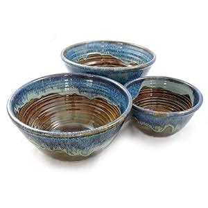 Amazon.com: Stoneware Pottery 3-Piece Large Nesting Mixing Bowl Set, Earthy Blue Color: Pyrex ...