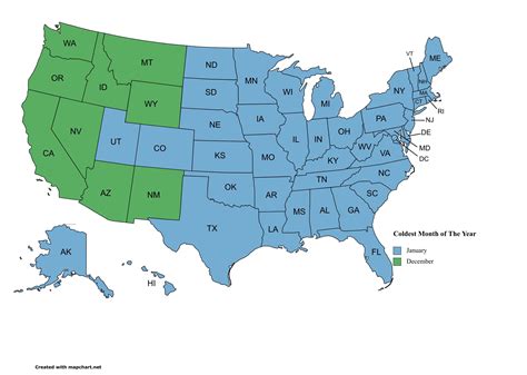 Coldest Month of The Year (based on average temperature 1980-2010 from ...