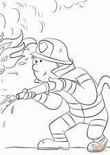 Cartoon Firefighter Sprays A Fire Hose coloring Page  Free Printable sketch template