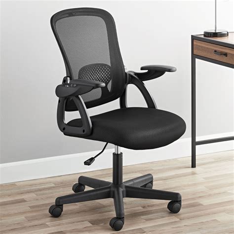 Mainstays Ergonomic Mesh Back Task Office Chair with Flip-up Arms, Black Fabric, 275 lb ...