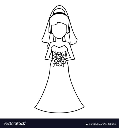 Wedding bride avatar cartoon in black and white Vector Image