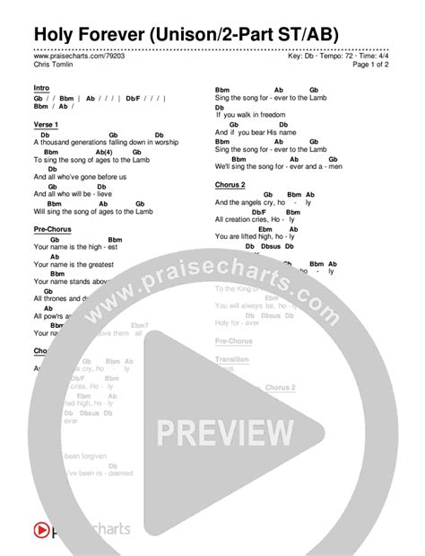 Holy Forever (Unison/2-Part Choir) Chords PDF (Chris Tomlin) - PraiseCharts