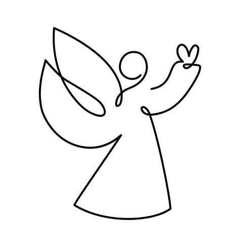 Simple vector Christmas angel with heart, continuous one line drawing, print for clothes and ...