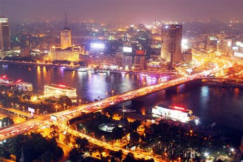 Aerial view of egypt cairo night. Skyline of cairo from cairo tower at ...