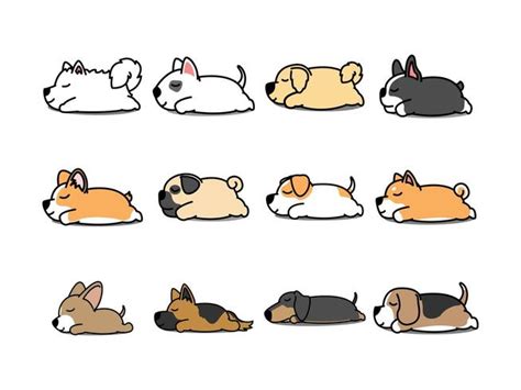 Lazy dog sleeping cartoon icon set 668727 Vector Art at Vecteezy