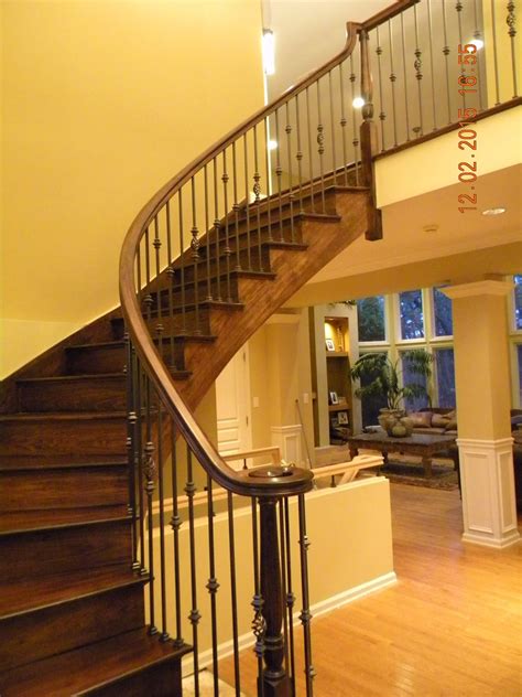 Wood Stairs and Rails and Iron Balusters: Custom Curved Stair Medford NJ