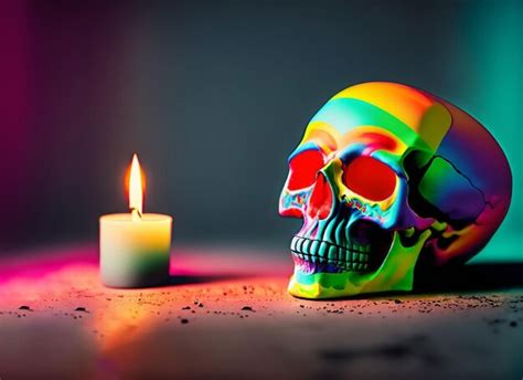 Premium AI Image | Human colorful skull on dark background Day Of The Dead