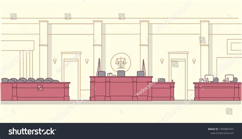 Empty Courtroom Wooden Furniture Judge Secretary Stock Vector (Royalty ...