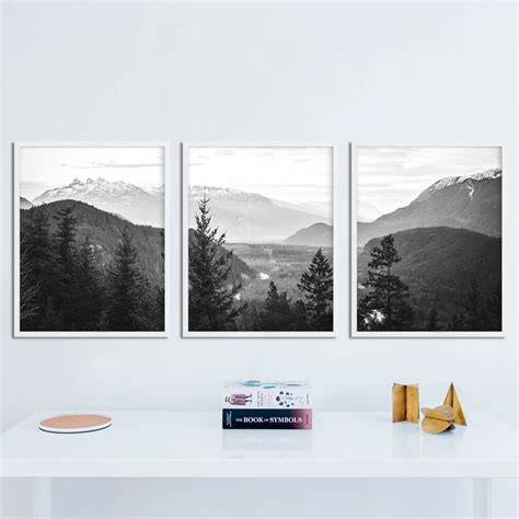 Set of 3 Prints Black and White Mountain Prints Black and | Etsy