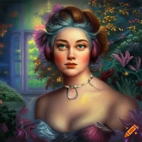 Portrait of nerine storm thompson in thomas kinkade style