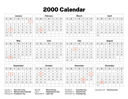 2000 Calendar – Old Calendars