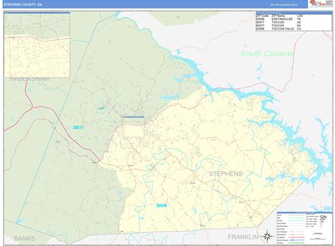 Stephens County, GA Zip Code Wall Map Basic Style by MarketMAPS - MapSales