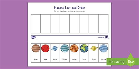 Planets Sort and Order Activity for K-2nd Grade - Twinkl