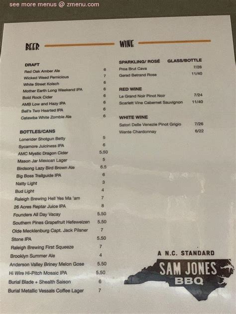 Online Menu of Sam Jones BBQ Restaurant, Raleigh, North Carolina, 27601 ...