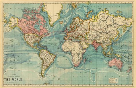 Map of the world from 1883 - PRINT on canvas ----------- The image for ...