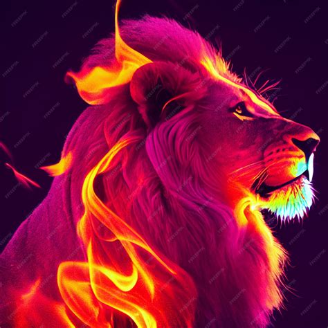 Premium Photo | Lion with mane made of fire creative illustration