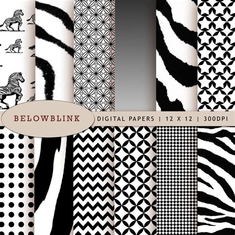 Black Zebra Digital Paper Pack Scrapbook Papers 12 Jpg Files - Etsy