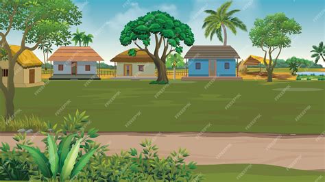 Premium Vector | Village natural poor house Cartoon vector Background