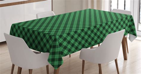 Plaid Tablecloth, Diagonal Tartan Vibrant Green Color Geometrical Design with Stripes and Checks ...