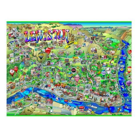 Lewiston Idaho Cartoon Map Postcard | Zazzle