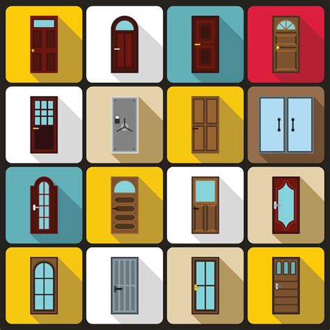 Premium Vector | Door icons set, flat style