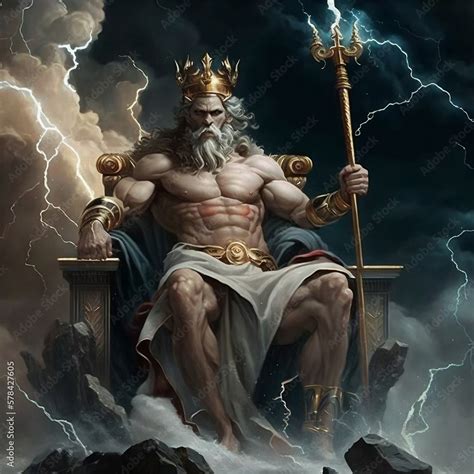 The king of the gods in Greek mythology, Zeus, showcasing his magnificence in an impressive ...