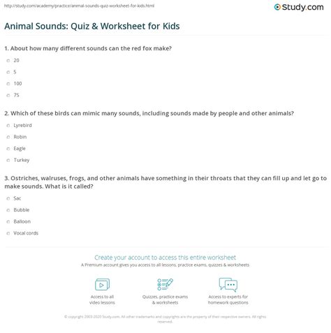 Animal Sounds: Quiz & Worksheet for Kids | Study.com