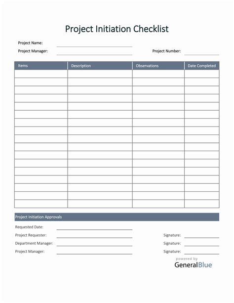 Project Initiation Checklist in Excel