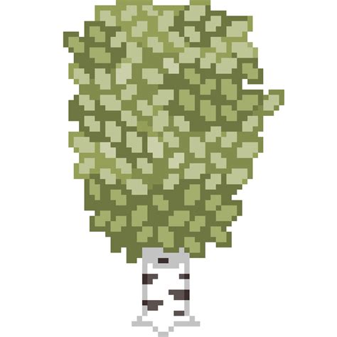 An 8-bit retro-styled pixel-art illustration of a birch tree with vibrant tan leaves. 26547541 PNG