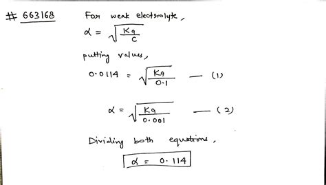 The degree of dissociation of a weak electrolyte in 0.1M aqueous solution is 0.0114 298K ...