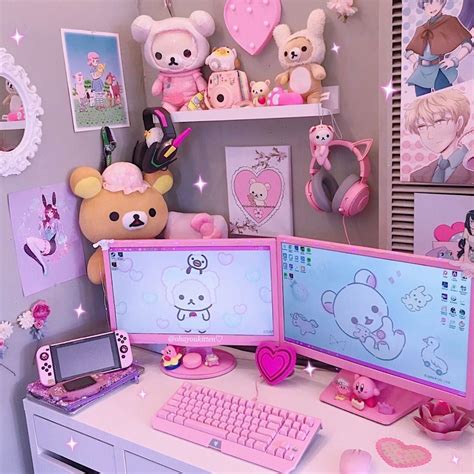 i change my set up around all the time but this is my current set🐾💕🖥⌨️ {my monitors are painted ...