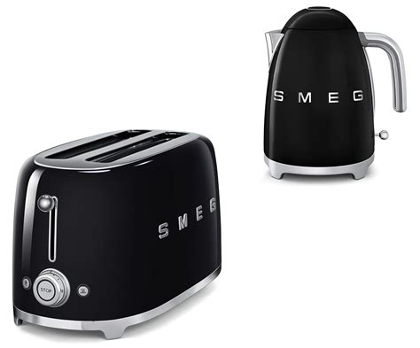 Smeg TSF02BLUK KLF01BLUK 50s Retro Style 4 Slice Toaster & Kettle Set in Black Home & Kitchen ...