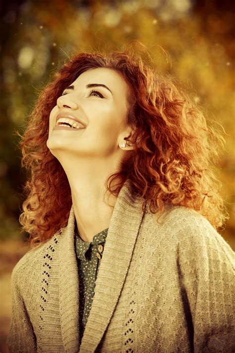 Red haired girl walking in the autumn park Stock Photo 04 free download