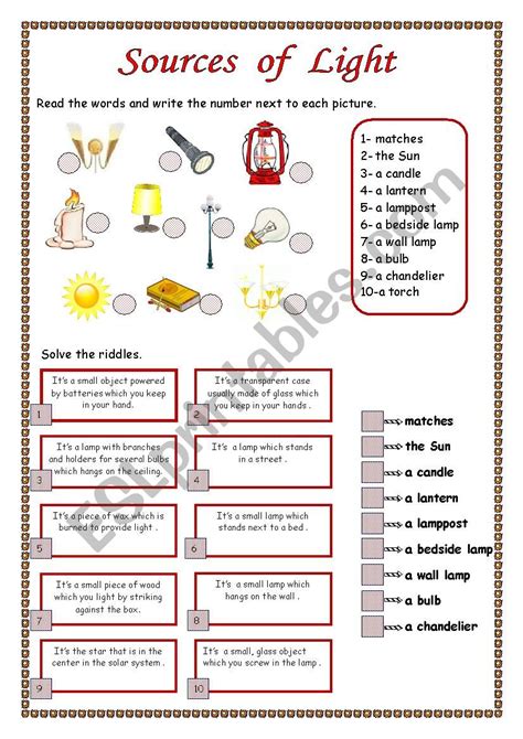 Sources Of Light Worksheet Grade 4