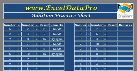 Download Basic Addition Practice Sheet Excel Template - ExcelDataPro